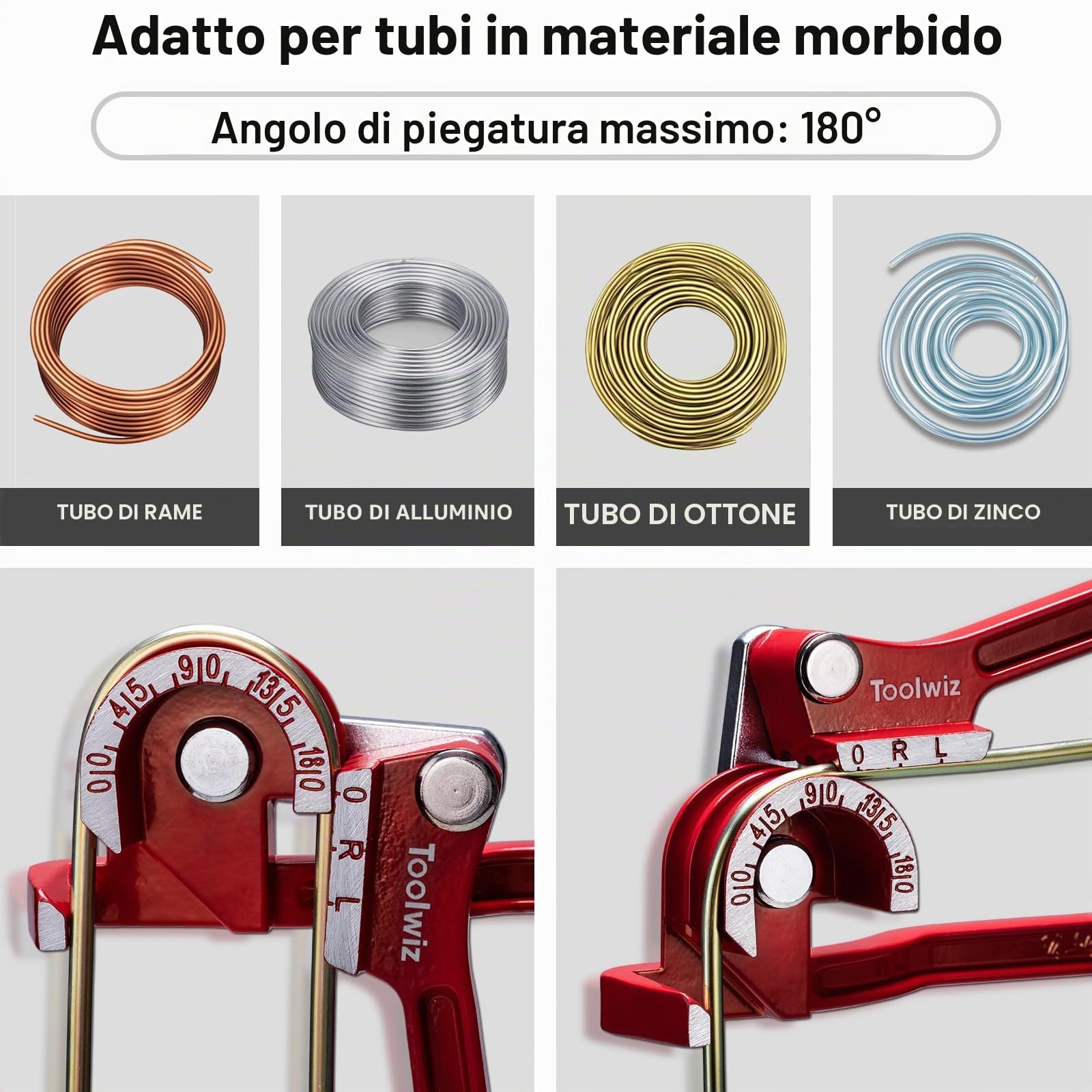 Toolwiz Piegatubi Rame Manuale 3-in-1 Piega Tubi 180 Gradi Curvatubi manuale Per Piegare Il Tubo Da Rame, Alluminio, Ottone 6mm 8mm 10mm, Rosso