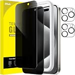 JETech Privacy Screen Protector for iPhone 15 Pro Max 6.7-Inch with Camera Lens Protector, Anti-Spy Tempered Glass Film, Easy Installation Tool, 2-Pack Each