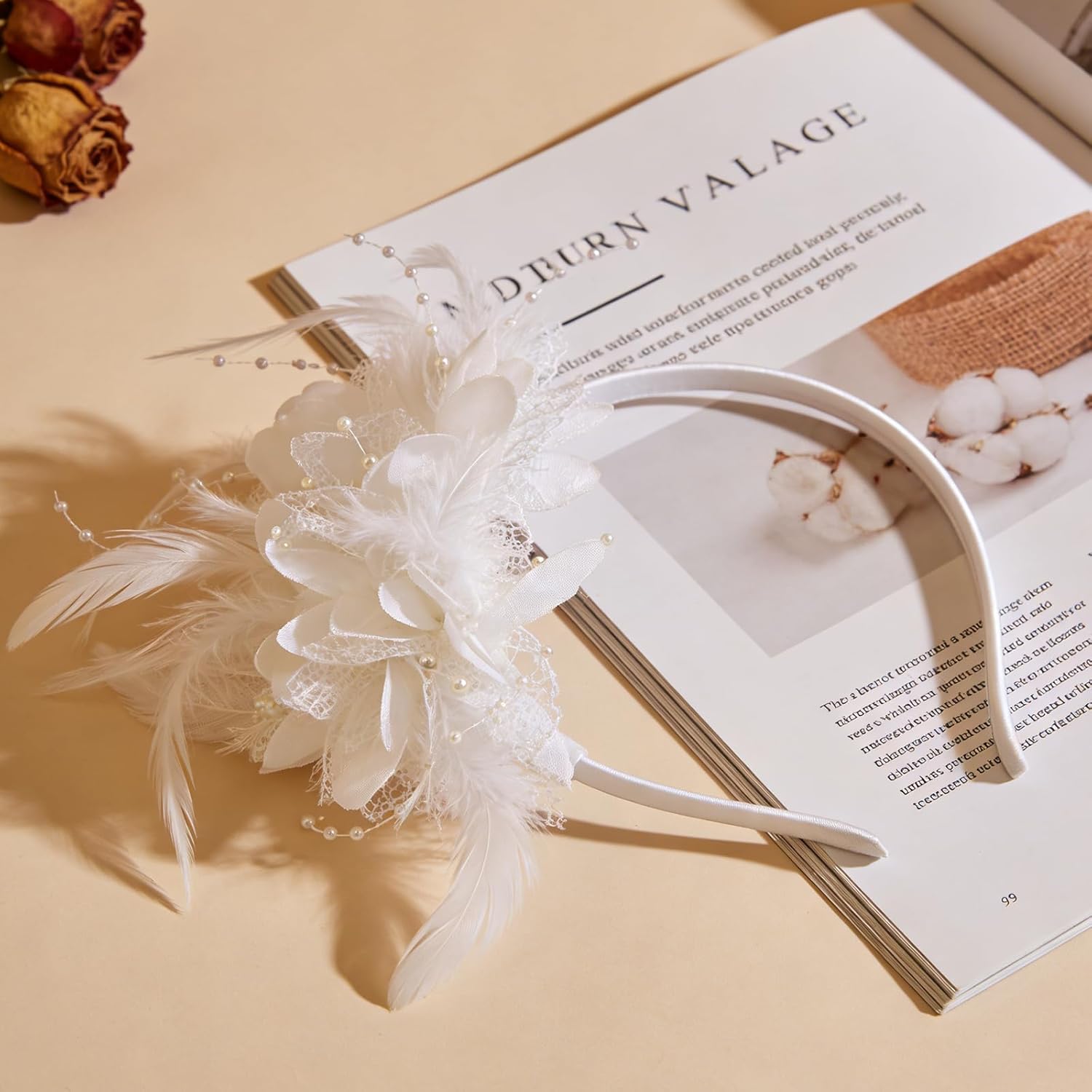 Womens Fascinators Hats Tea Party Hats for Women, Feather Pearl Headband for Wedding Cocktail Dresses Accessories - Image 4