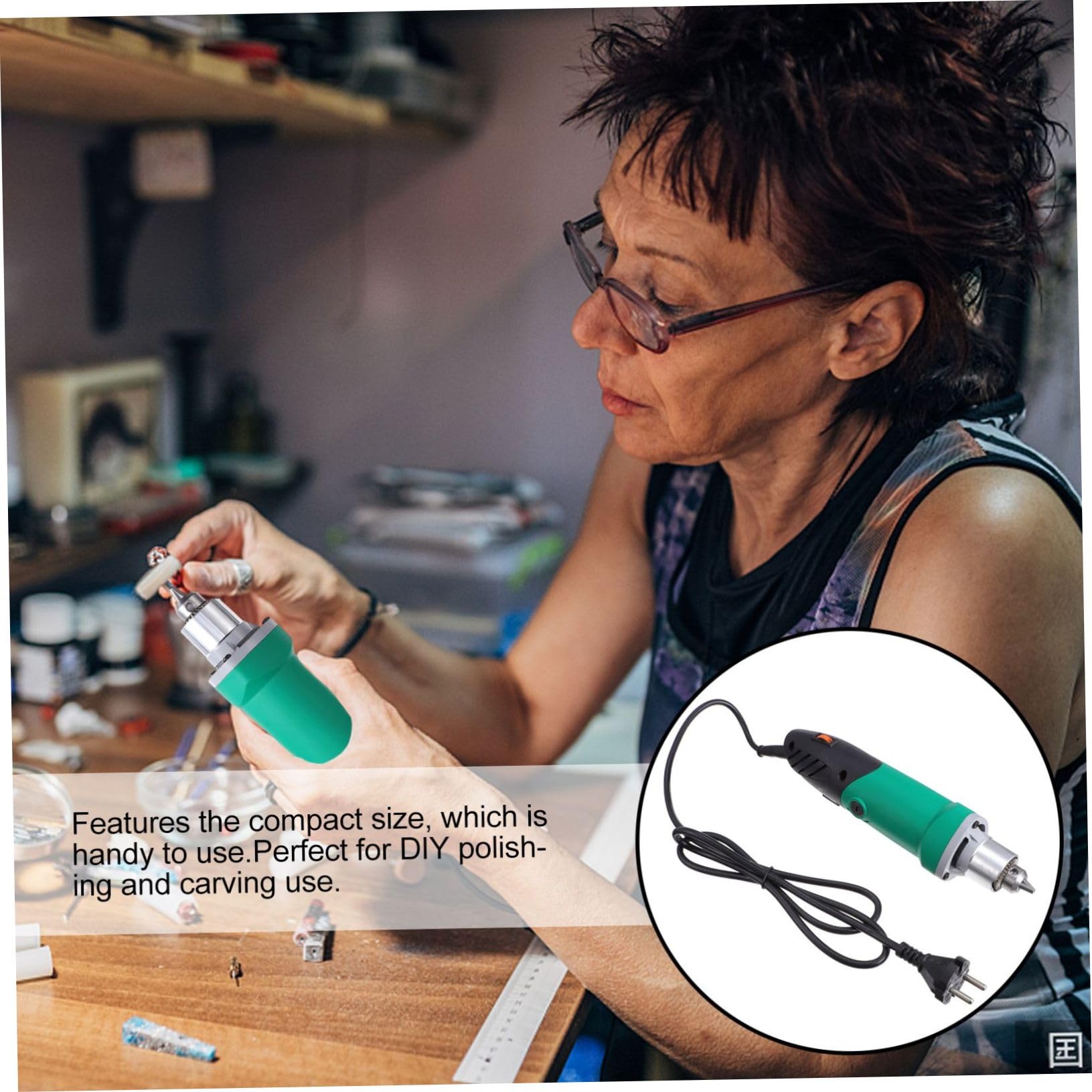 jojofuny Amoladora Eléctrica de 500 W Velocidad Ajustable y Portabrocas de 6,5 Mm, Herramienta Rotativa de Plástico y Metal para Grabado y Corte en Trabajos Precisos