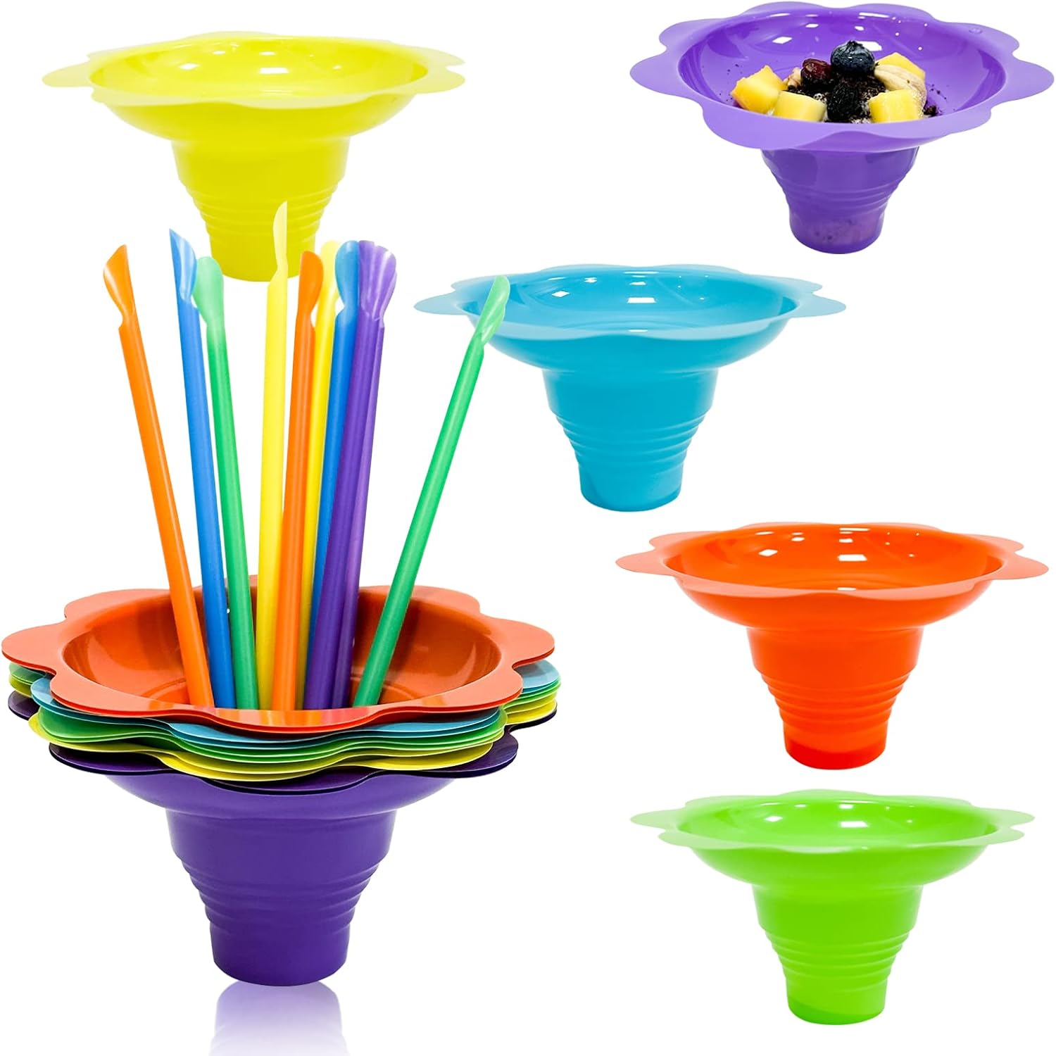 HISENAOGH 4oz Colorful Flower Snow Cone Cups with Straws