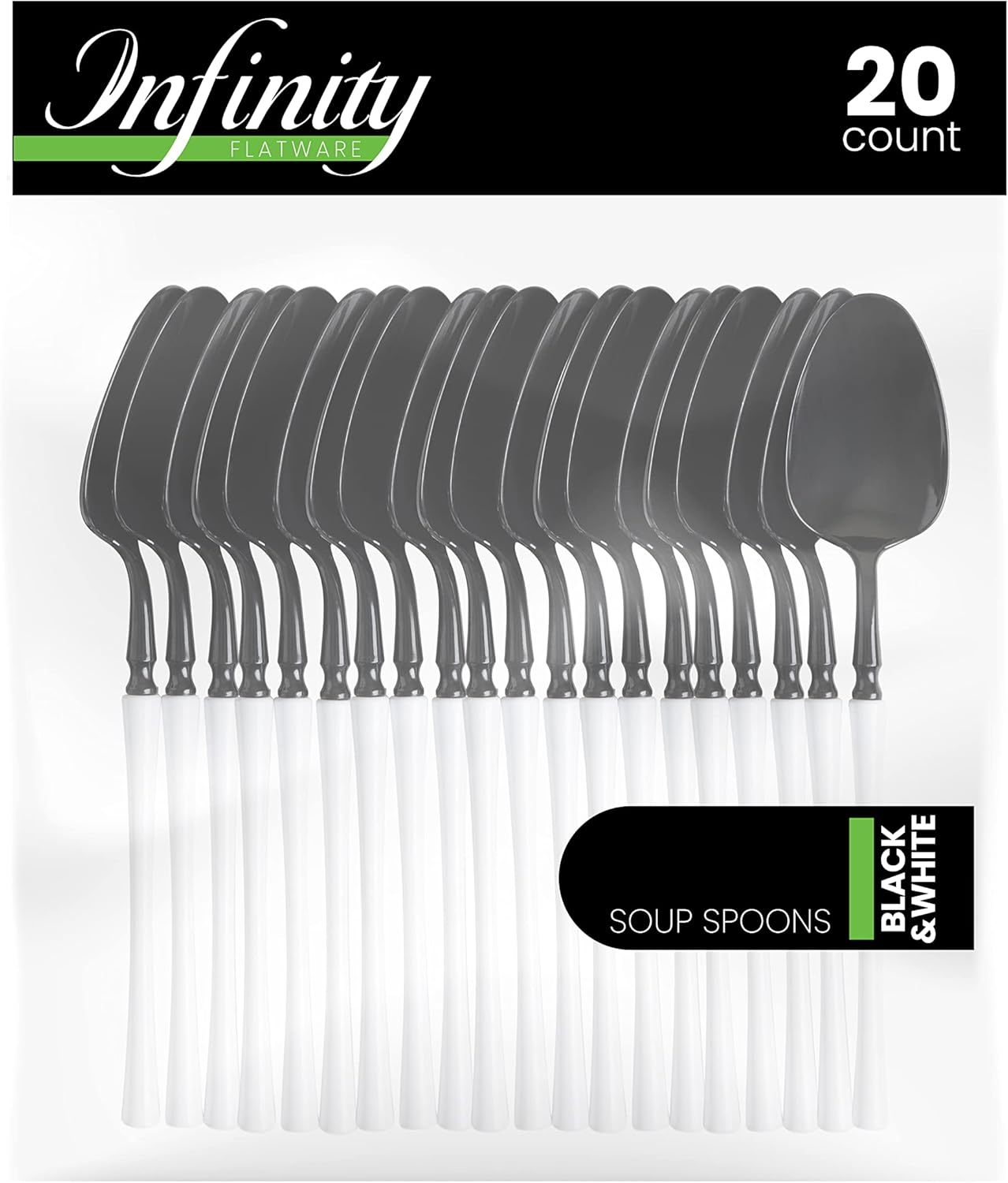 PlasticPro 20 Count Black and White Plastic Soup Spoons