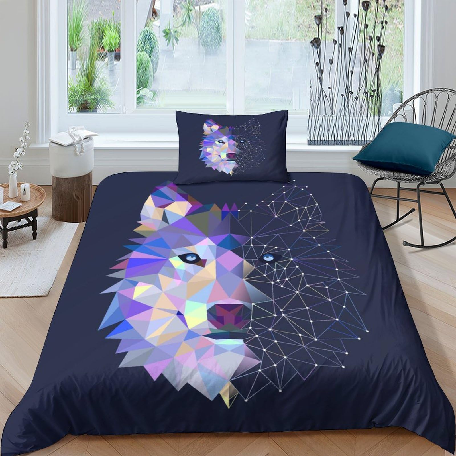 Housse de couette loup 3D anti-acarien avec fermeture rapide pour lit enfant