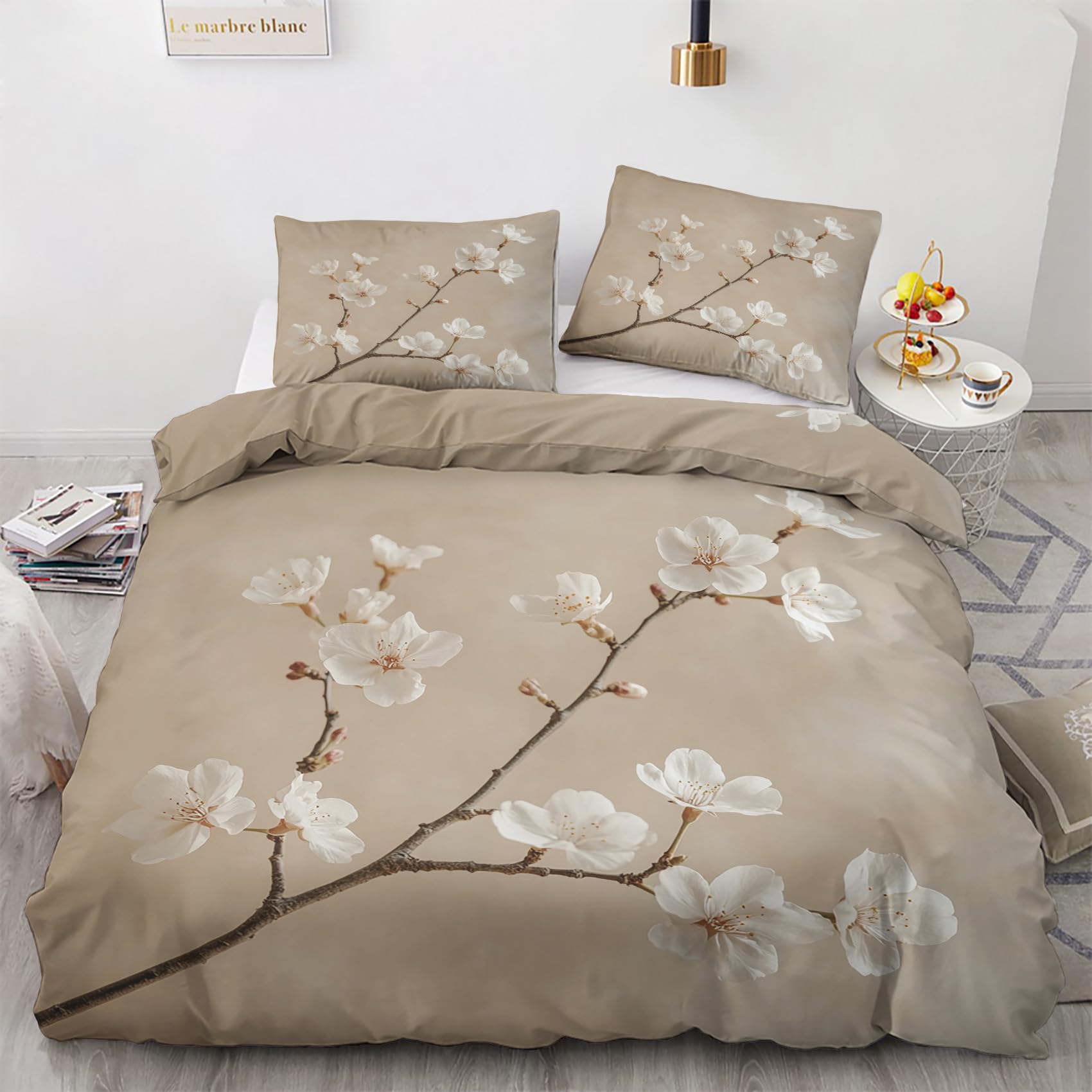Housse de couette floral 220x240 anti-plis et facile à enfiler avec fermeture éclair