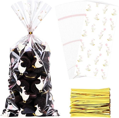 Yexiya 100 bolsas de celofán para golosinas, bolsa de regalo transparente con lazos de cinta, bolsas de plástico para dulces para regalos de fiesta,