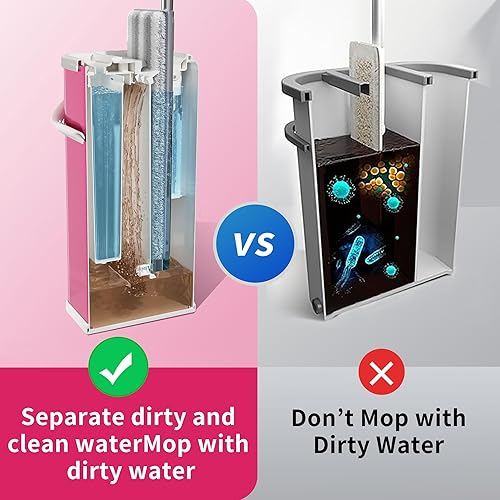 Miniatura 2 de Separa el trapeador de agua sucia, la fregona plana y el cubo para el hogar con 4 recambios adicionales, trapeador de acero inoxidable y cubo con