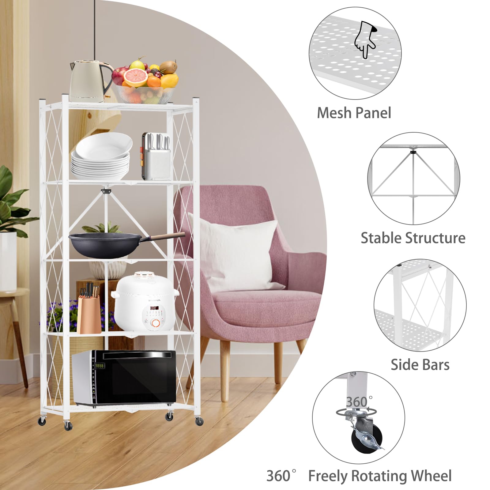 Amazon.com: Yuanjimi 5 Tier Folding Shelf with Wheels | No