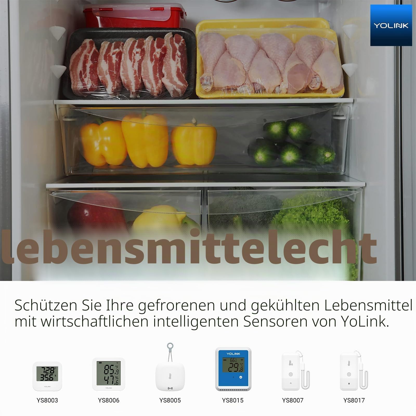 YoLink Intelligenter kabelloser Temperatur- und Feuchtigkeitssensor, breiter Temperaturbereich (-22 bis 158 Grad) für Gefrierschrank, Kühlschrank, Gewächshaus