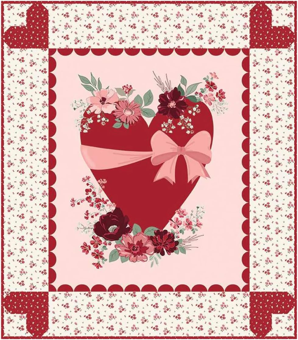 Riley Blake Love You Always Heart Panel Quilt Kit by Sandy Gervais | 52" x 59.5" Romantic Quilt Project | Includes Pattern & Fabric for Top + Binding | Keepsake Gift Box