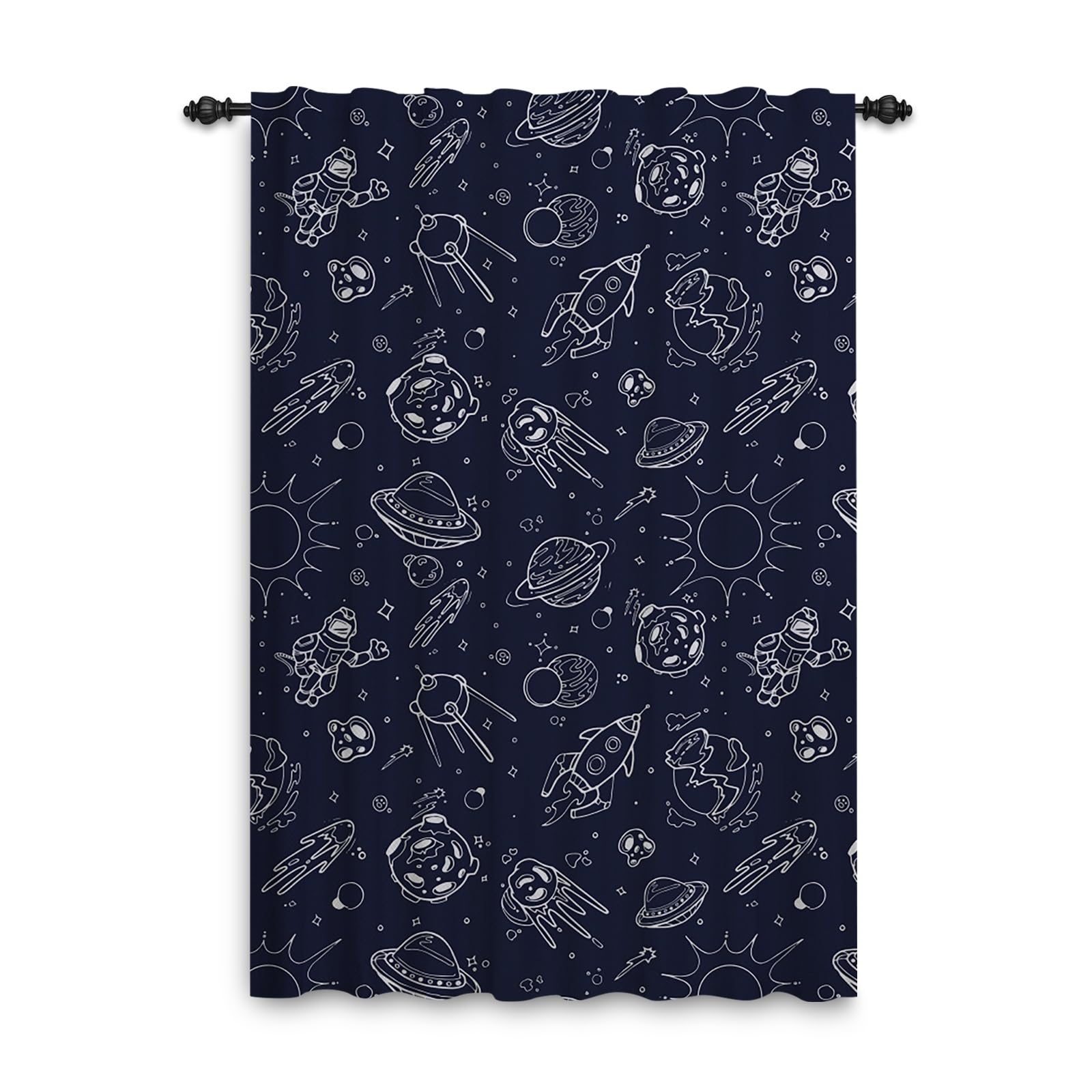 ggaimwf Galaxy Curtains for Kids Cartoon Planet Outer Space Themed Bedroom Accessories Window Door Curtains for Boys Baby Nursery Playroom Room Divider Rod Pocket Curtain 132x214cm 1 Panel