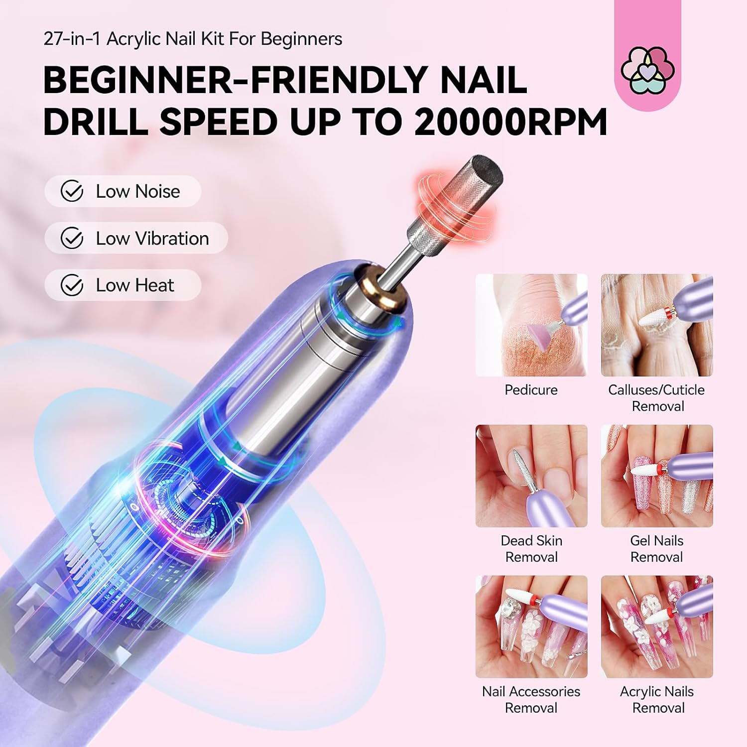 SAVILAND Acrylic Nail Kit with Drill: Professional Acrylic Nail Kit for Beginners with Everything Acrylic Powder EMA Monomer Acrylic Nail Liquid Brush Gel Polish Nail Decoration Nail Light Home DIY