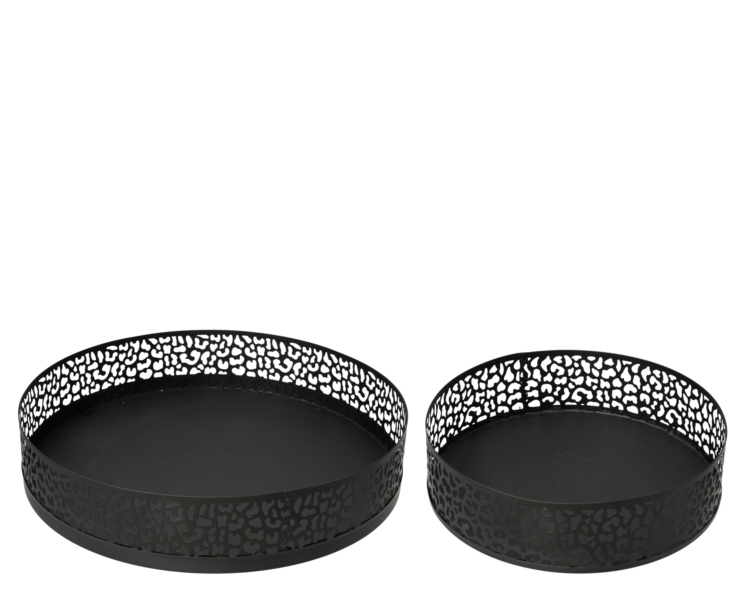 Bandejas decorativas redondas de metal en juego de 2 piezas con borde para servir y hogar