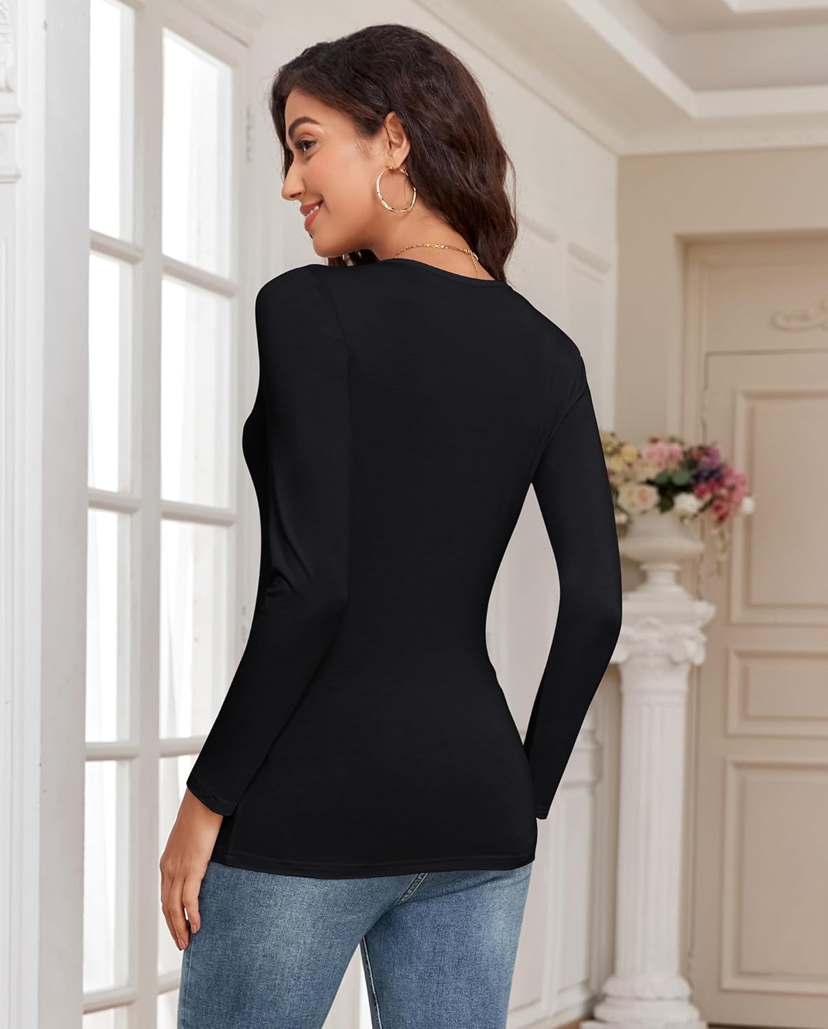 Long Sleeve Shirts for Women V-Neck Lightweight Slim Fit Fall Basic Undershirts Layer T Shirt Outfits 2025 - Image 5