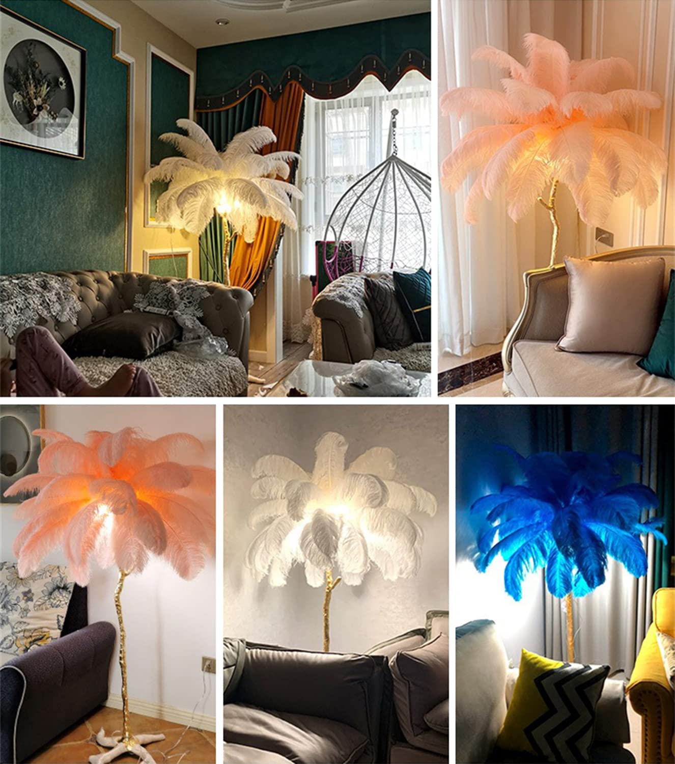 CCXXYGWJ Lampada da in Piume con Illuminazione di Struzzo e-in per Soggiorno e Camera da Letto, Perfetta per la Lettura e l'arredamento della casa