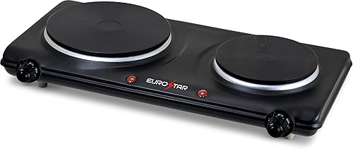 Eurostar es212bk quemador doble con placas de plana de hierro fundido