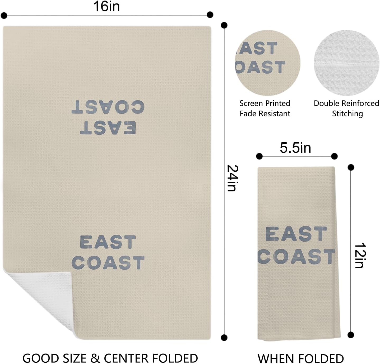 Coastal Dish Kitchen Towels, East Coast Coastal Decorative Hand Towels for Bathroom, Beach Bathroom Decor, Coastal Kitchen Decor, Coastal Granddaughter Bathroom Decor, 16x24 Inches - Image 2