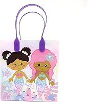 Vista 6 de TINYMILLS Paquete de 12 bolsas de regalo de Sirenita arcoíris con asas para fiesta de cumpleaños de sirenita