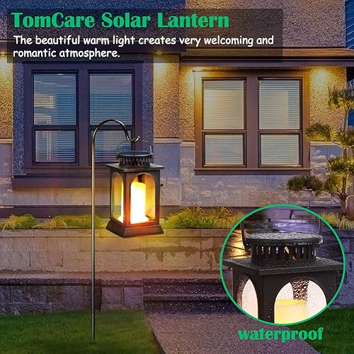 Vista 6 de TomCare Luces solares parpadeantes de metal mejoradas, farol solar colgante al aire libre, faroles decorativos resistentes alimentados por energía