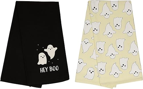 Pearhead Hey Boo - Juego de 2 paños de cocina con fantasmas para cocina, decoración de Halloween y otoño, ideas de regalo de temporada espeluznante