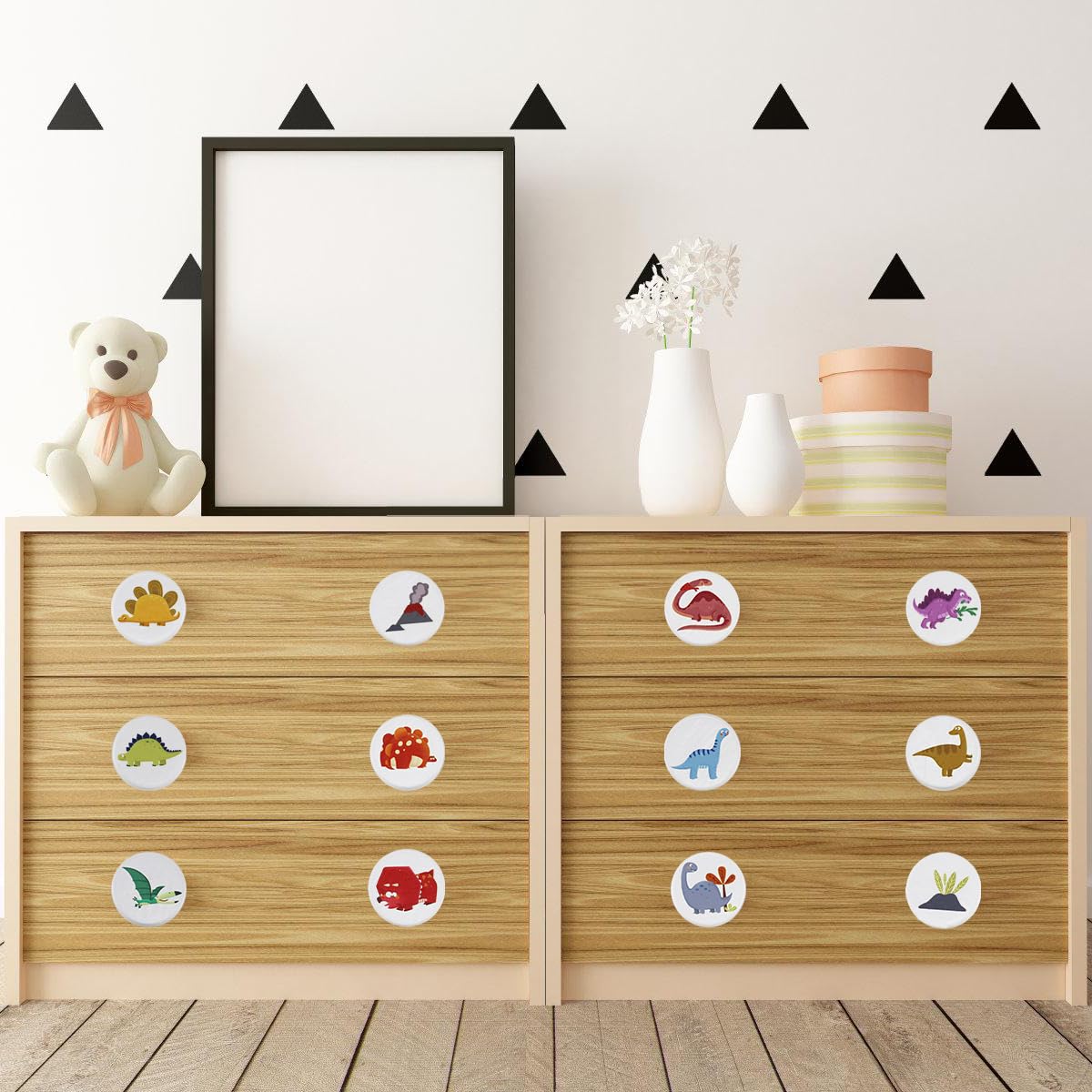 12 Pièces Boutons de Tiroir pour Enfant, Boutons de Meuble Enfant Boutons de Meubles Ronds à Motif Dinosaure de 35 MM avec Vis pour Tiroirs, Placards, Commodes dans la Chambre des Enfants