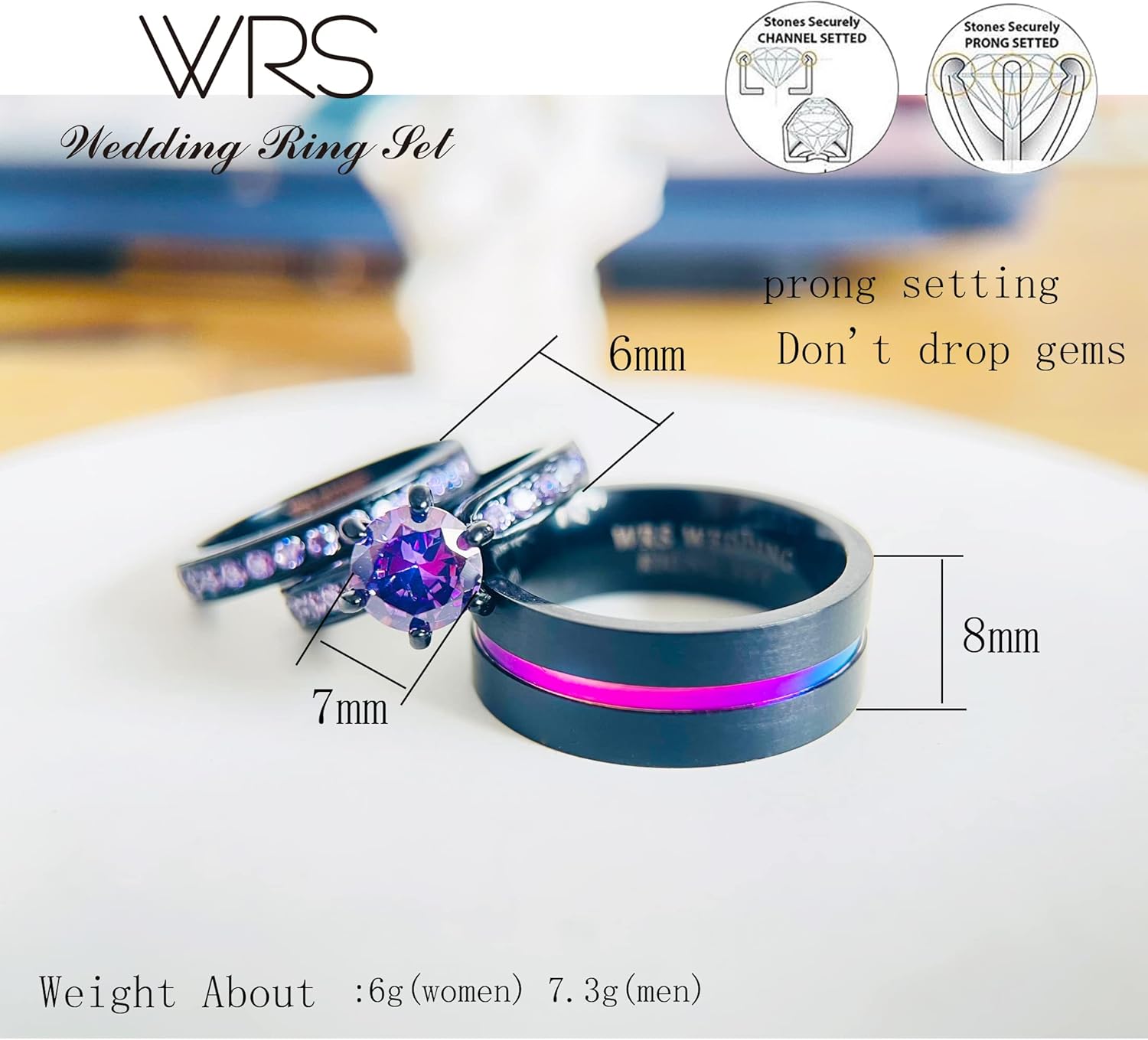 His Hers Wedding Ring Sets Couples Matching Rings Women's 18k Black Gold Filled Violet CZ Wedding Engagement Ring Bridal Sets & Men's Tungsten Carbide Wedding Band