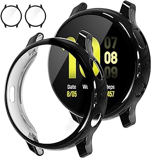 [2Pack] Tensea Compatible with Samsung Galaxy Watch Active 2 Screen Protector Case 44mm, Bumper Full Around Cover for Samsung Galaxy Watch Active2 44 (Black, 44mm)