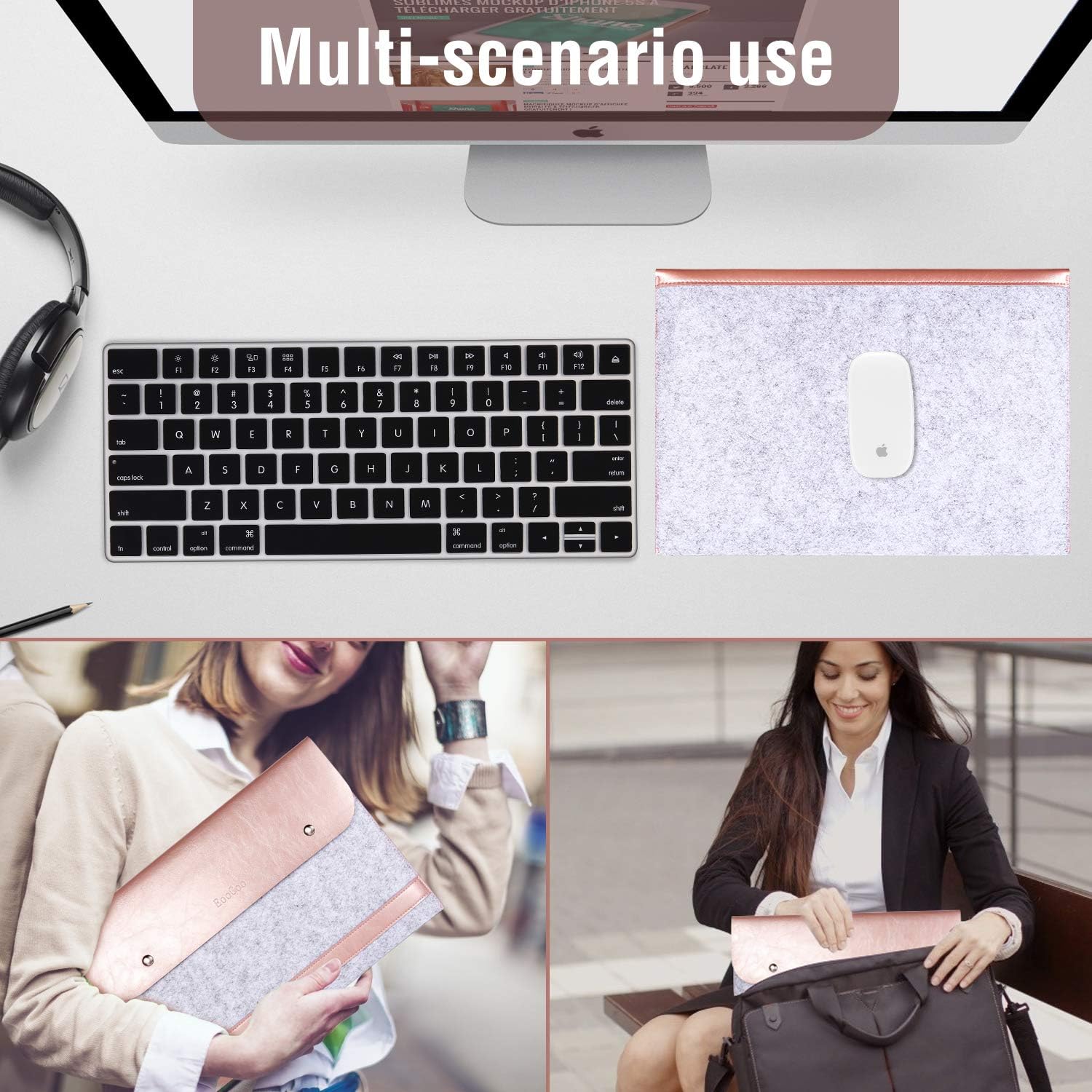 EooCoo Laptop Case Sleeve 360°Protection Compatible with 13 inch MacBook Air/Pro M2 M1, MacBook Pro 14 inch 2021 2022 M1 Pro/Max A2442 Splice Microfiber Leather Case with Pocket - Pink