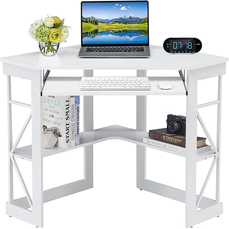 VECELO Small White Corner Desk for Home or Office
