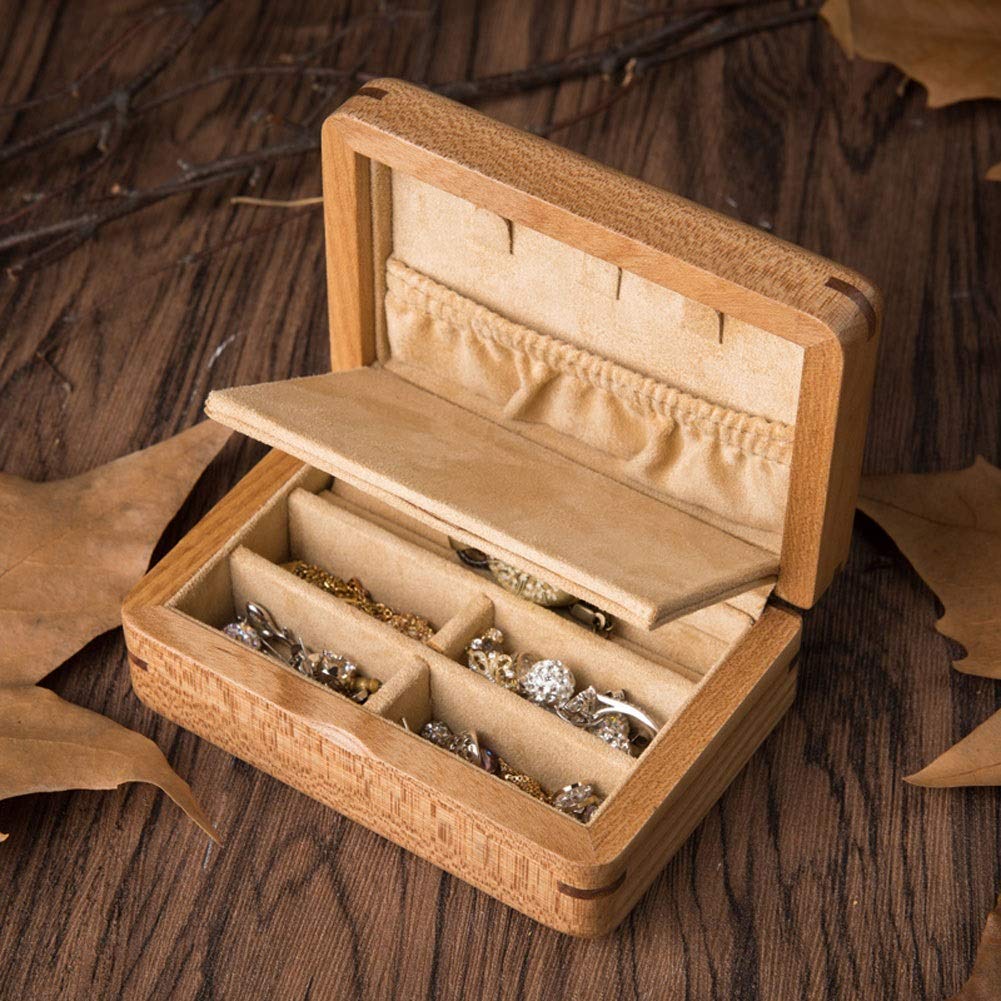 Caja de almacenamiento de joyería, regalo para mujer, joyero de madera maciza, portátil de viaje con espejo, maquillaje, regalo para novias Beauty Comes