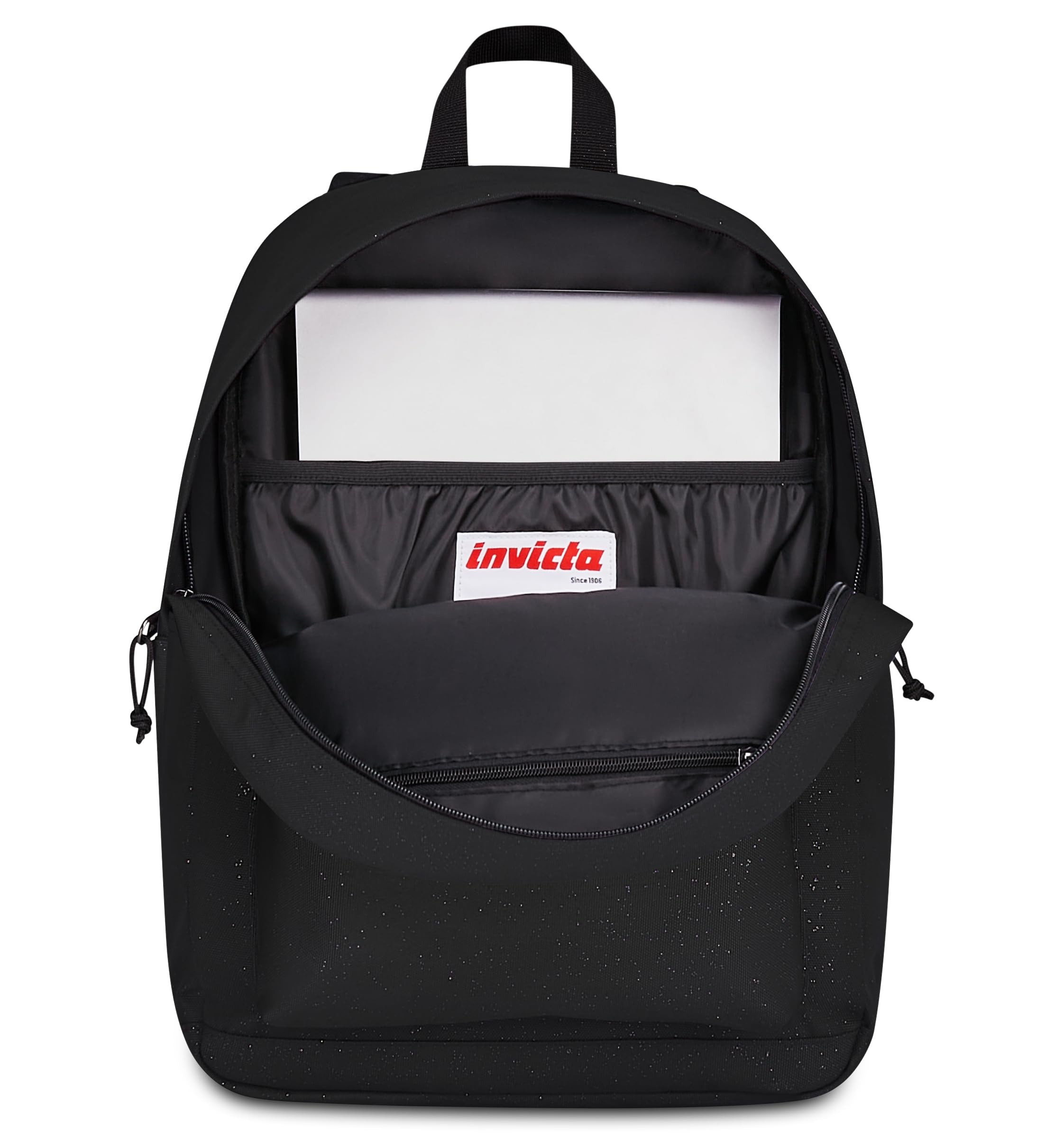 Invicta Zaino Scuola Carlson Shine, Nero, 24 L, Effetto brillantini, Monoscomparto, Tasca interna con zip, Scomparto porta pc ablet, Tasca laterale portaborraccia, Scuola media e superiore, Ragazza