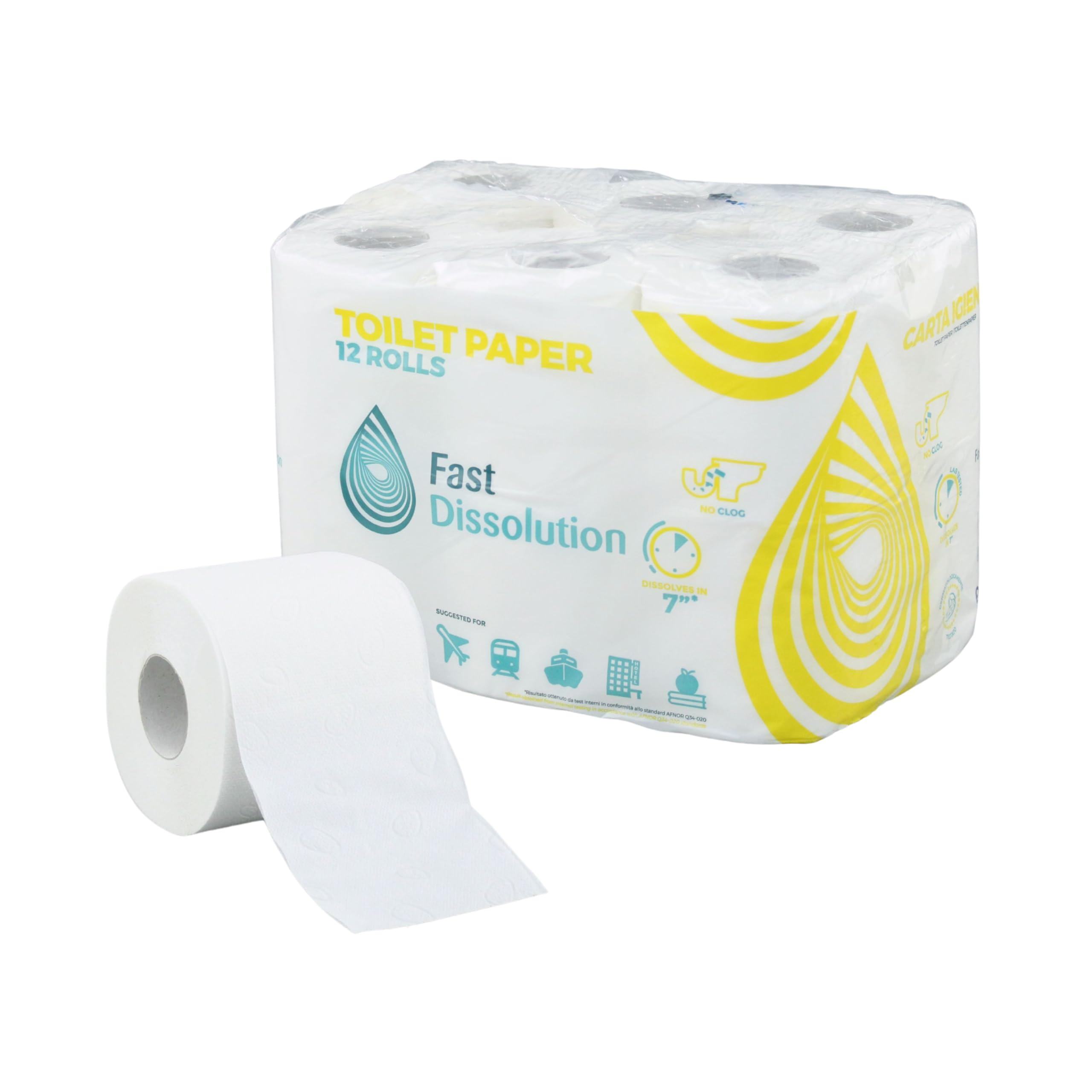 96 Rollen Selbstauflösendes Camping Toilettenpapier | 2-lagig | 165 Blatt/Rolle | Perfekt für Camping, öffentliche Einrichtungen & Wohnmobile | Lieferumfang 96 = 8 Beutel a 12 Rollen