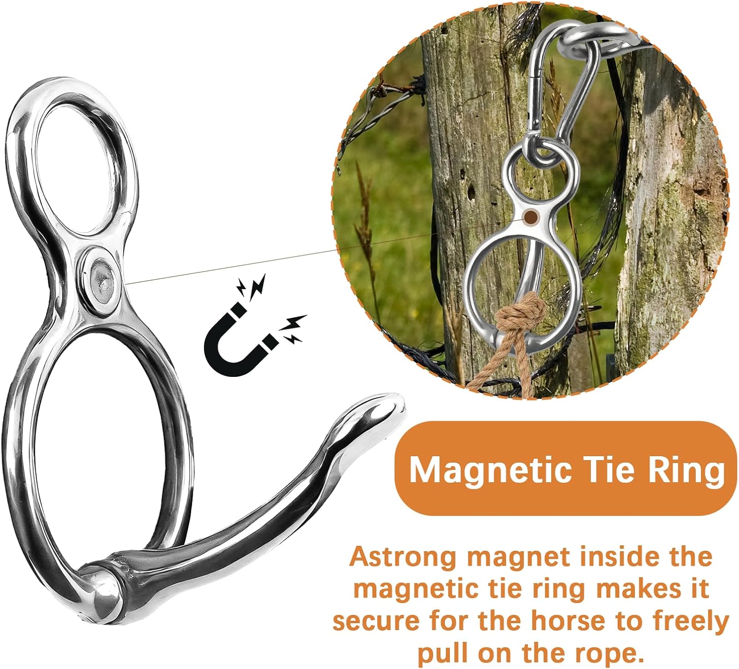 Horse Tie Ring, Safe Tie Horse Supplies, Humane Way Tie Ring, Magnetic Ring for Tying and Retracting, Helps Horse Pull Back and Releases Stress from The Horse
