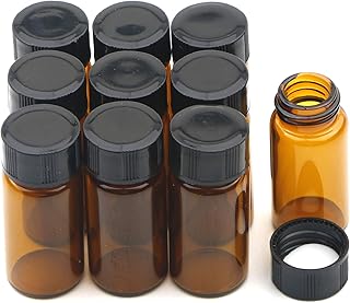 JIUWU 10 pcs 5ml Brown Glass Small Bottles, Screw Cap Lab Vials, Liquid Sample Collection Containers for Lab and Travel
