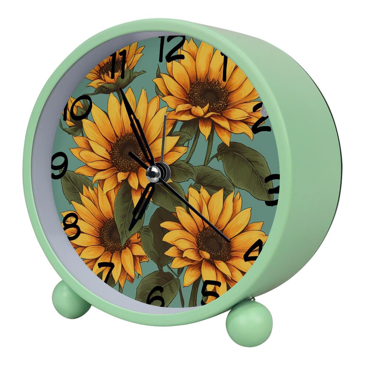 Luoweisi Analog Alarm Clock Sunflower, Silent Non-Ticking with Night Light, Battery Operated, Round Desk Alarm Clock for Office, Bedroom, Elderly, Adults, Children, Student Gifts