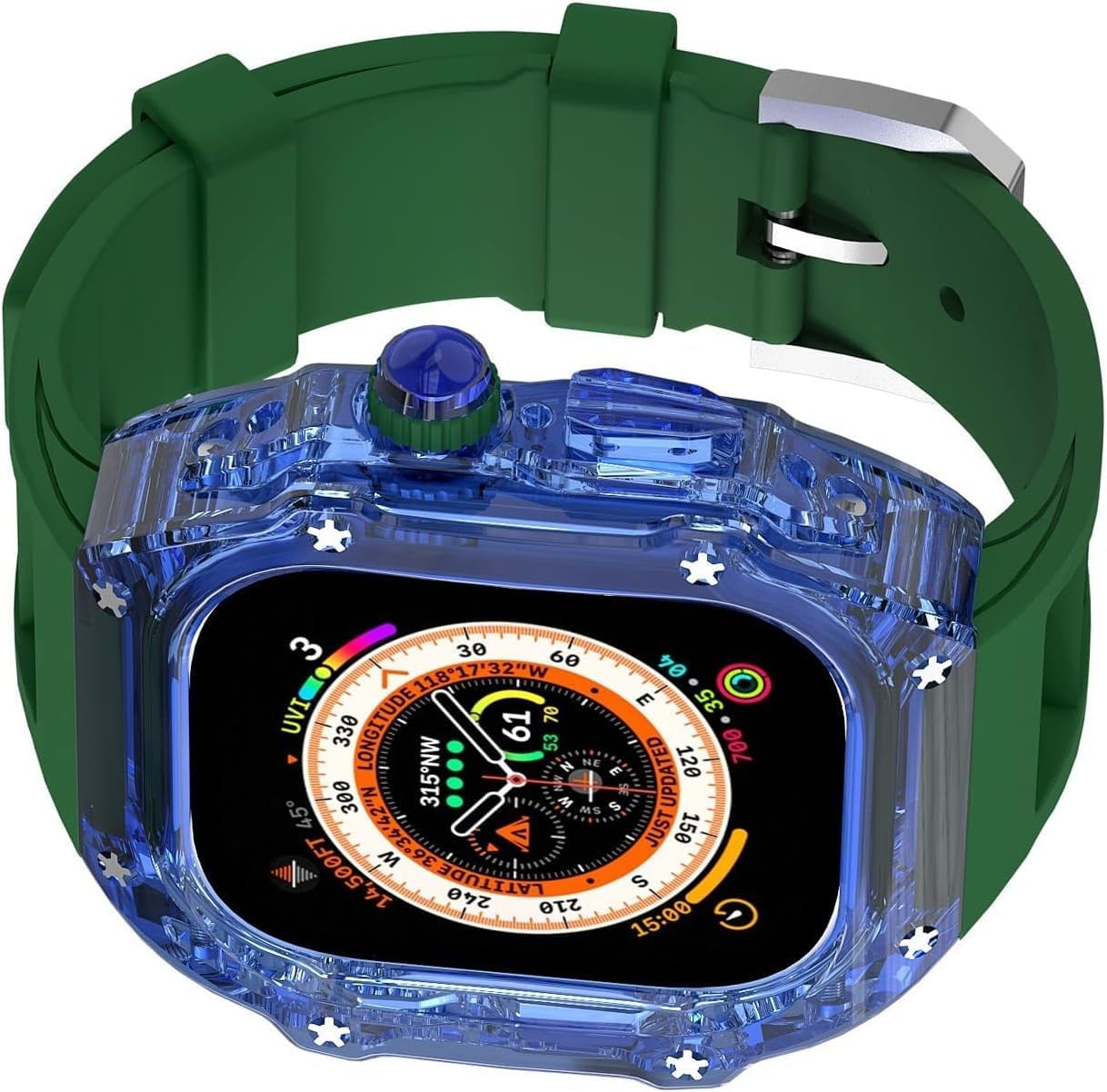 PC Transparent Watch Case Rubber Watch Band，For Apple Watch 9 8 7 6 5 4 SE Series，Crystal Shockproof Case Band Mod Kit，For Iwatch 44mm 45mm Replacement Accessories