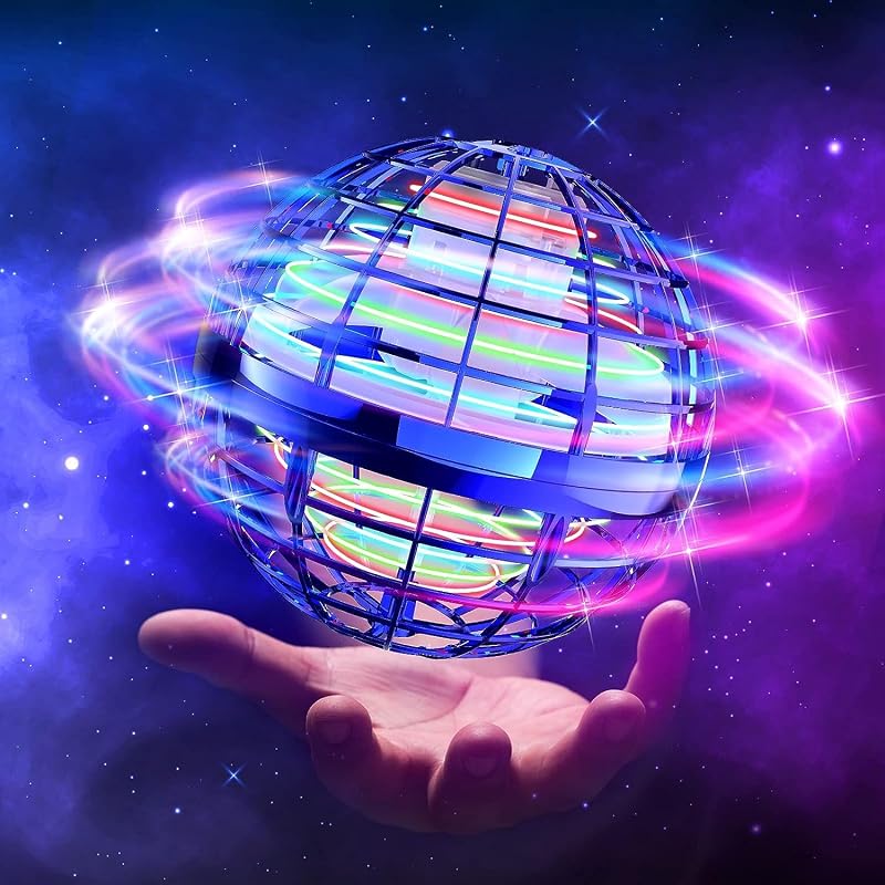 Tomzon Hoverball Repülő Labda RGB LED Fényekkel - Mini Drón Gyerekeknek, Kék Lebegő Játék, USB Tölthető, 15 Perc Repülési Idő, Beltéri-Külté