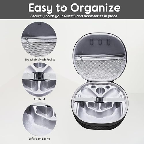 Miniatura 5 de Succlin Estuche rígido de transporte para Quest 3, estuche de viaje para auriculares de realidad virtual para accesorios Quest 3, adecuado para