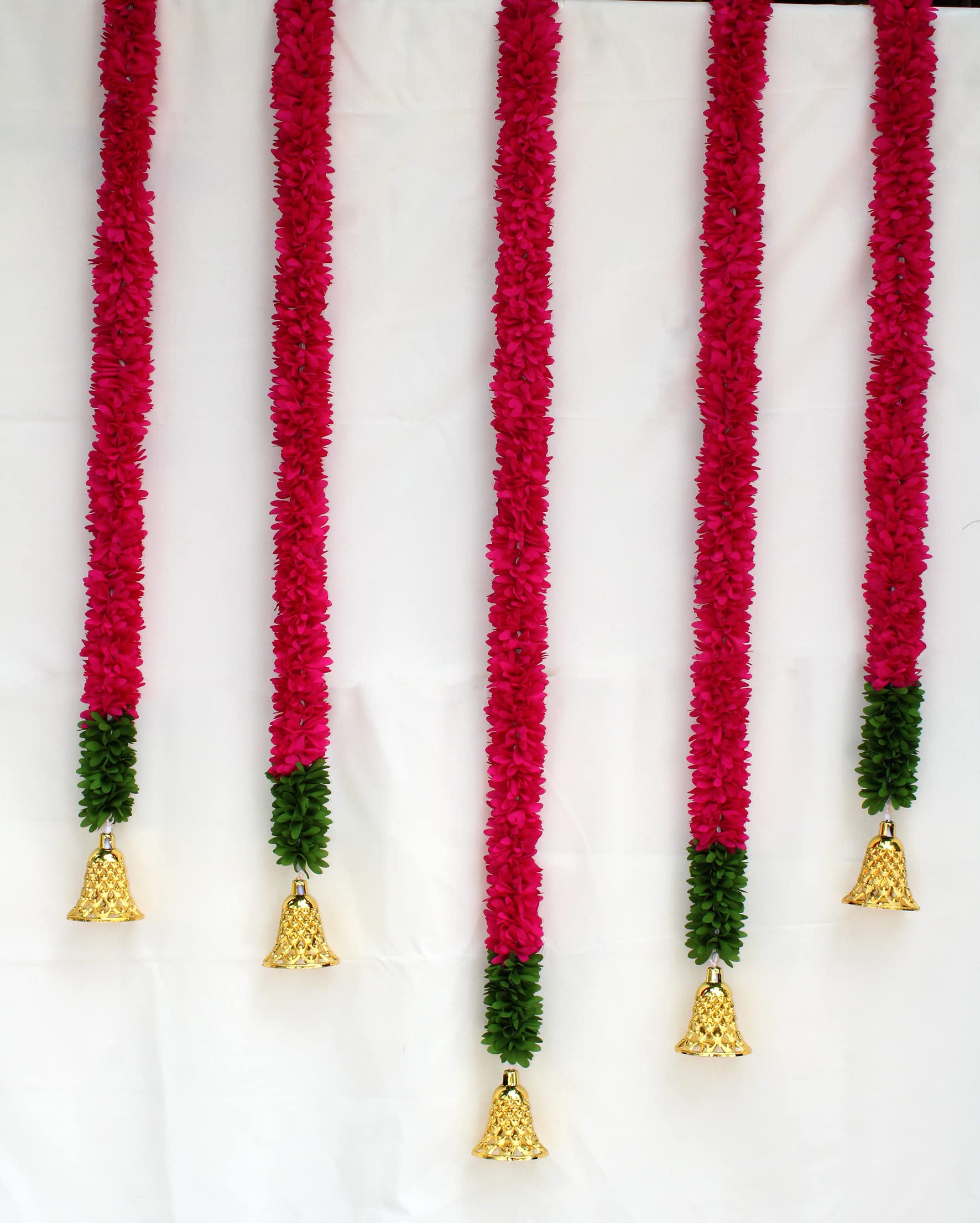 Dreams@ Artificial and Synthetic Fabric Flowers Garland with Bells Design for Home,Party and Wedding Decorations 3 Feet Length Pack of 5 (Maroon)