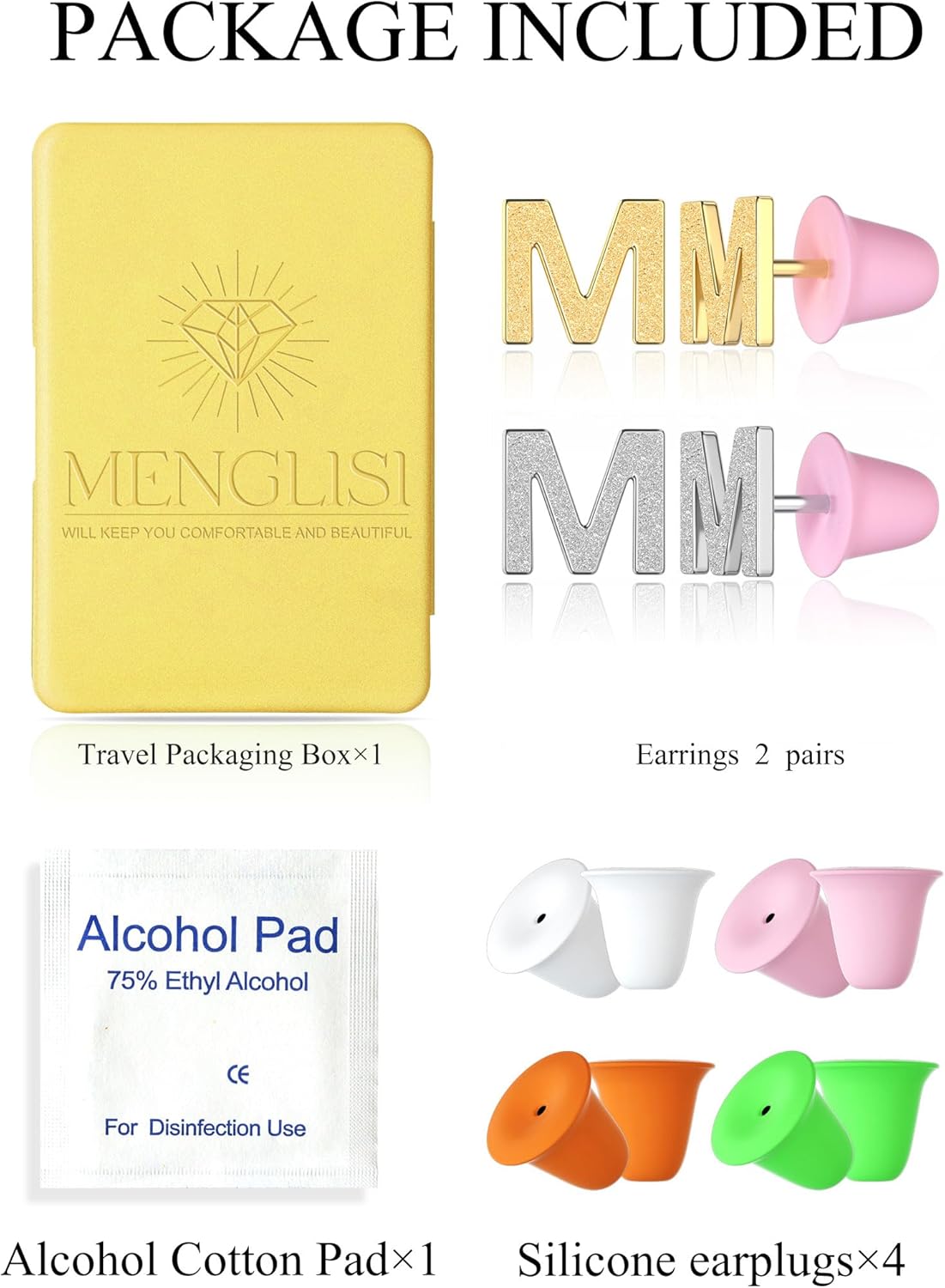 Stud Earrings for Women Set 2 Pairs 316L Hypoallergenic Gold Plated Initial Surgical Steel Earrings 26 Letter Equipped With Anti-Piercing Silicone Earring Backs - Image 7