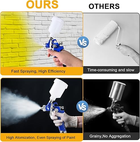 Miniatura 5 de SI FANG HVLP - Pistola pulverizadora con boquilla de 0.031 in, mini compresor de aire, pulverizador de pintura de 125 cc de taza, pistola de pintura