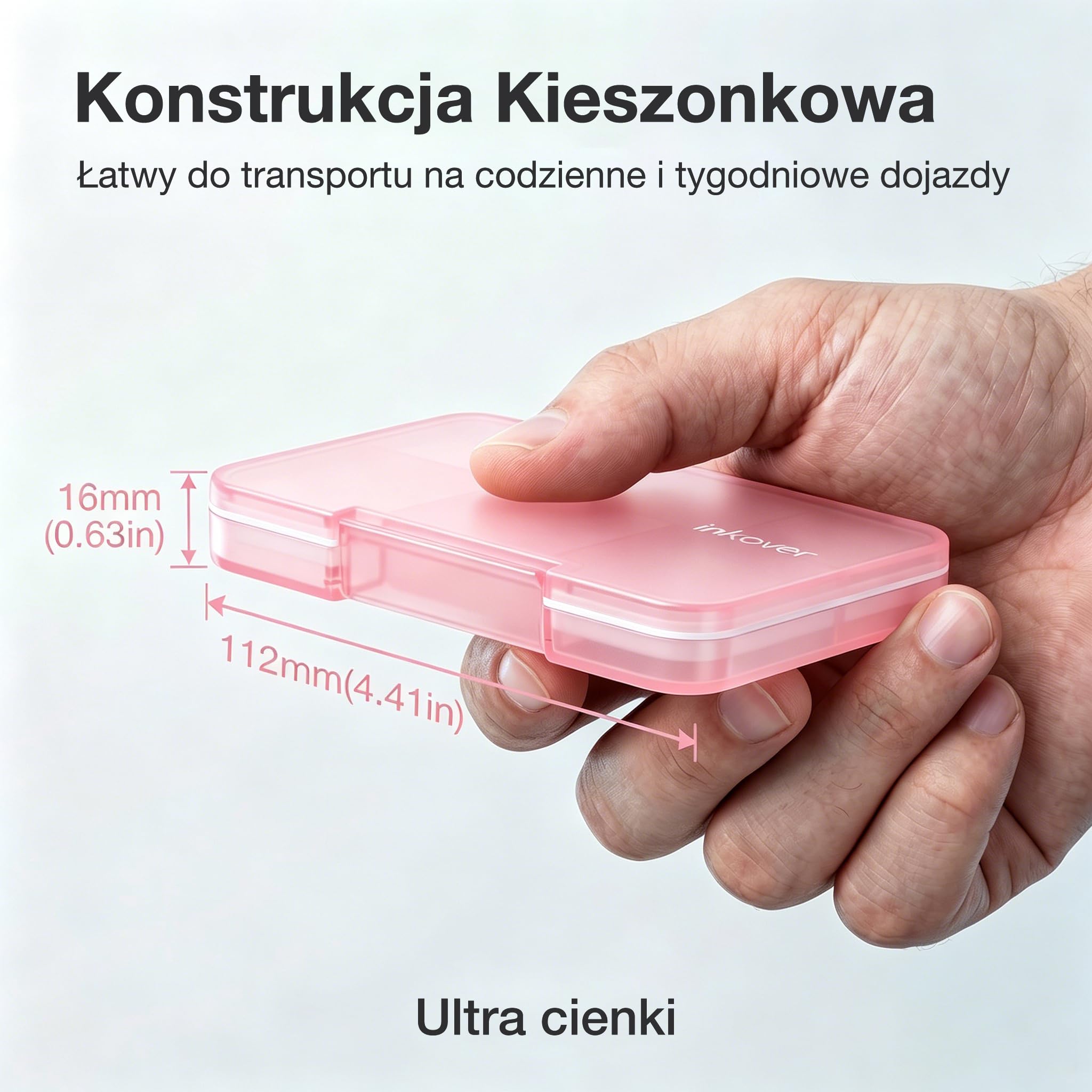 Ultra Cienki Organizer na Tabletki QUARDINE, Etui do Torebki z Wyjmowanymi Przegrodami i Silikonową Uszczelką Chroniącą Przed Wilgocią, Przenośna Podróżna Pudełko na Leki z 7 Komorami (Różowy)