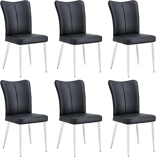 Miniatura 8 de RDUEEI Juego de 4 sillas de comedor de piel sintética, modernas sillas de comedor con tapizado de cuero y patas metálicas, juego de 4 sillas de