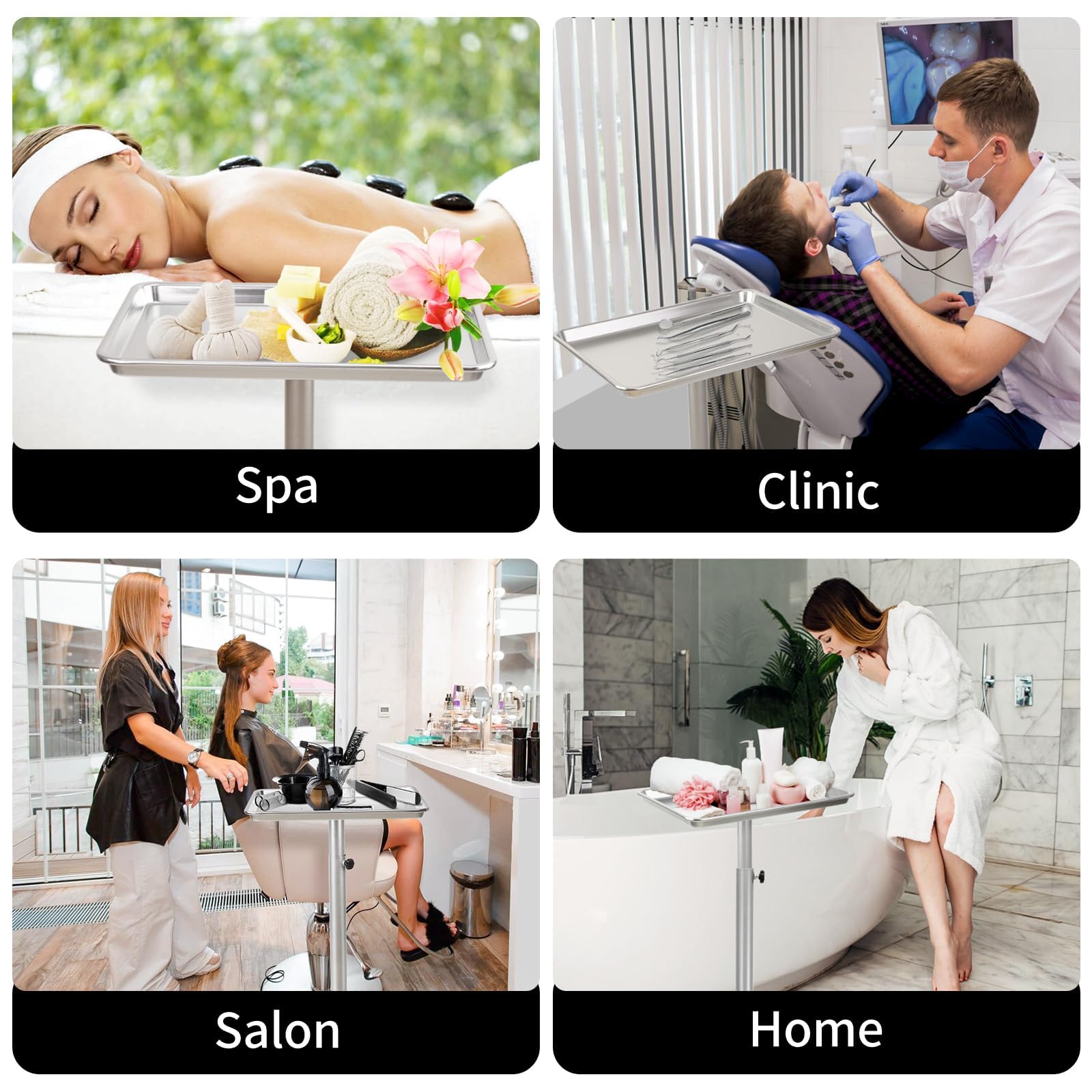 Bandeja de salón de belleza con altura ajustable, bandeja de salón con ruedas, ideal como bandeja de tatuaje, bandeja médica, bandeja dental