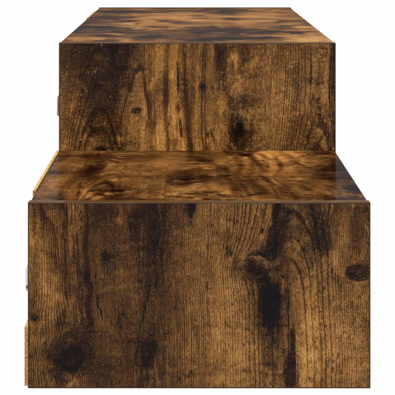 Mueble de TV de madera montado en la pared en estanque ahumado, soporte de pared con mucho espacio de almacenamiento para salón, dormitorio, cocina, baño, pasillo, diseño moderno, 150 x 28 x