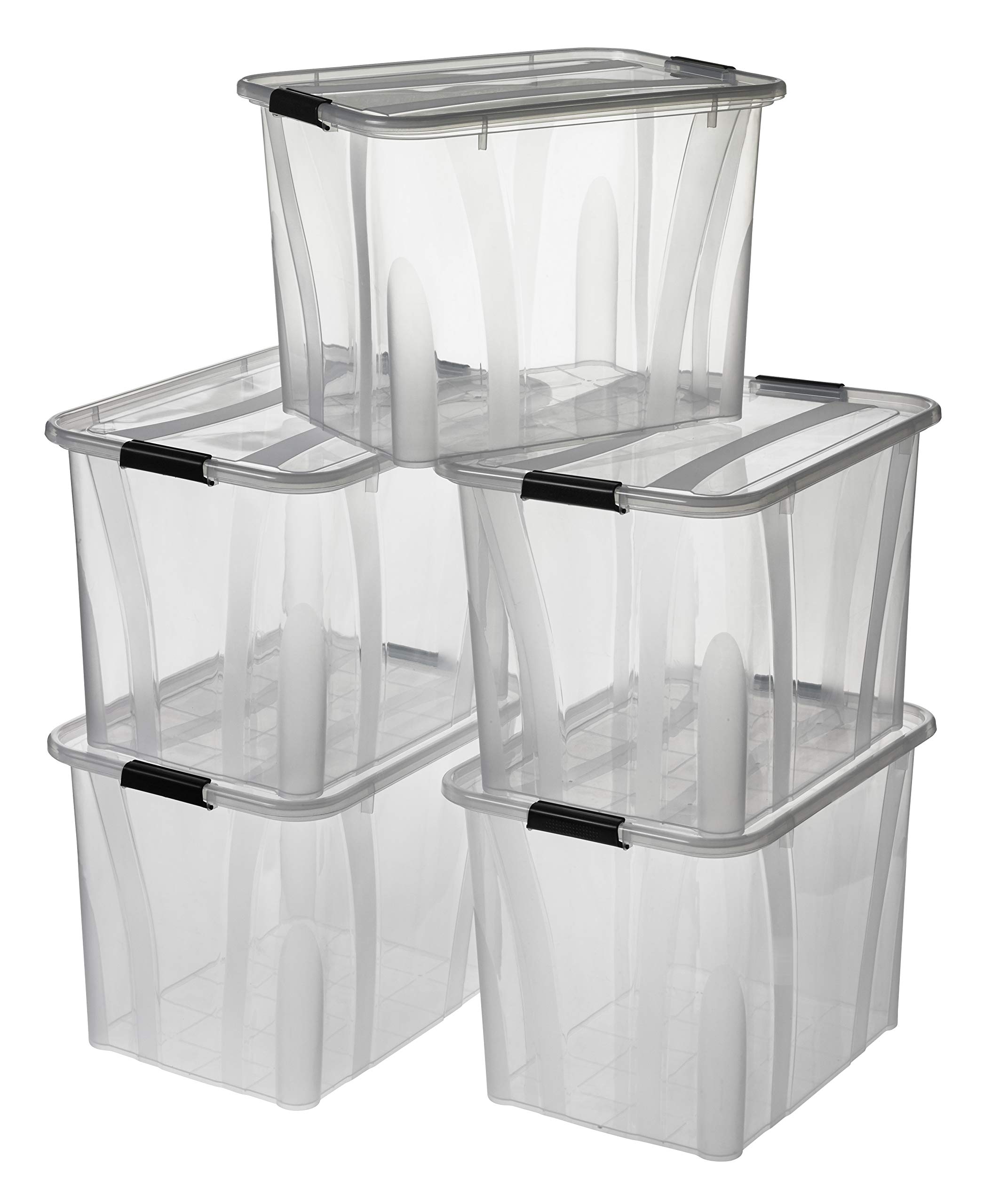 Logiplast 5 Stück Aufbewahrungsbox transparent 55 Liter mit Deckel und Klickverschluss 510 x 385 x 368 mm