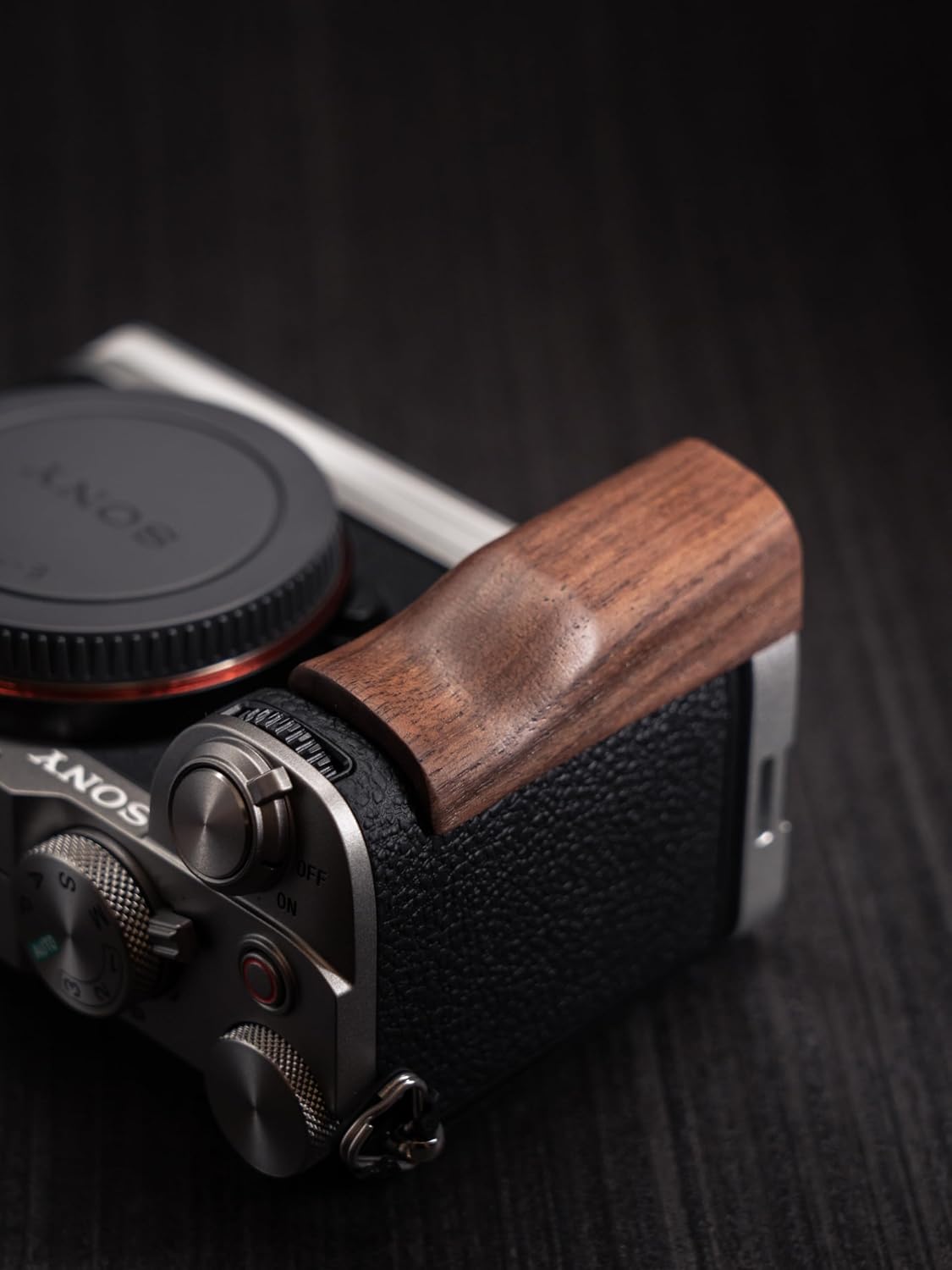 Wooden Wood Hand Grip + Aluminum Alloy Baseplate QR L Handle for a7c2/a7cr Camera (Walnut (Sliver Base))