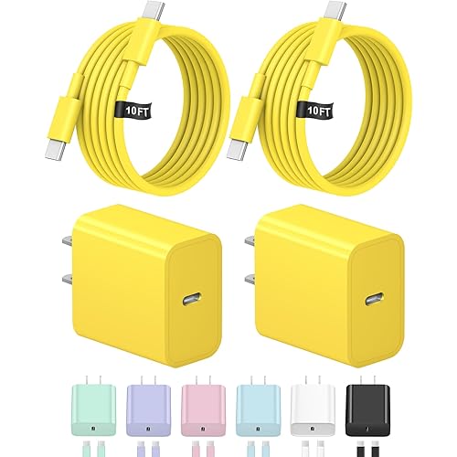10FT iPhone 17 16 15 Charger Fast Charging USB C Charger Block Type C Chagrer Fast Charging 2-Pack for iPhone 17/17 Plus/17 Pro/17 Pro Max/iPhone 16/16 Plus/16 Pro/16 Pro Max/15/15 Pro Max(Yellow)