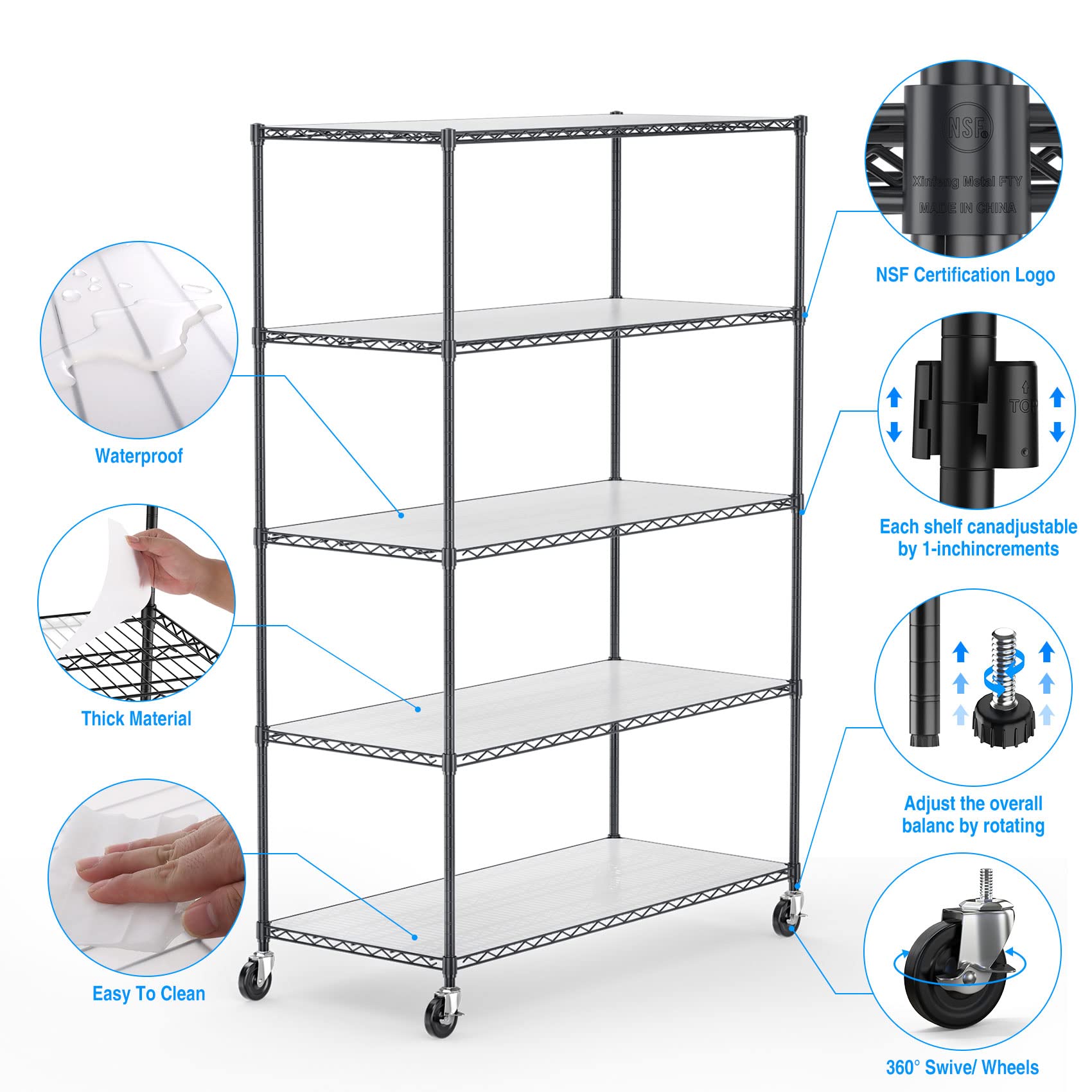Snapklik.com : 5 Tier 6000lbs Capacity NSF Metal Shelf Wire Shelving ...