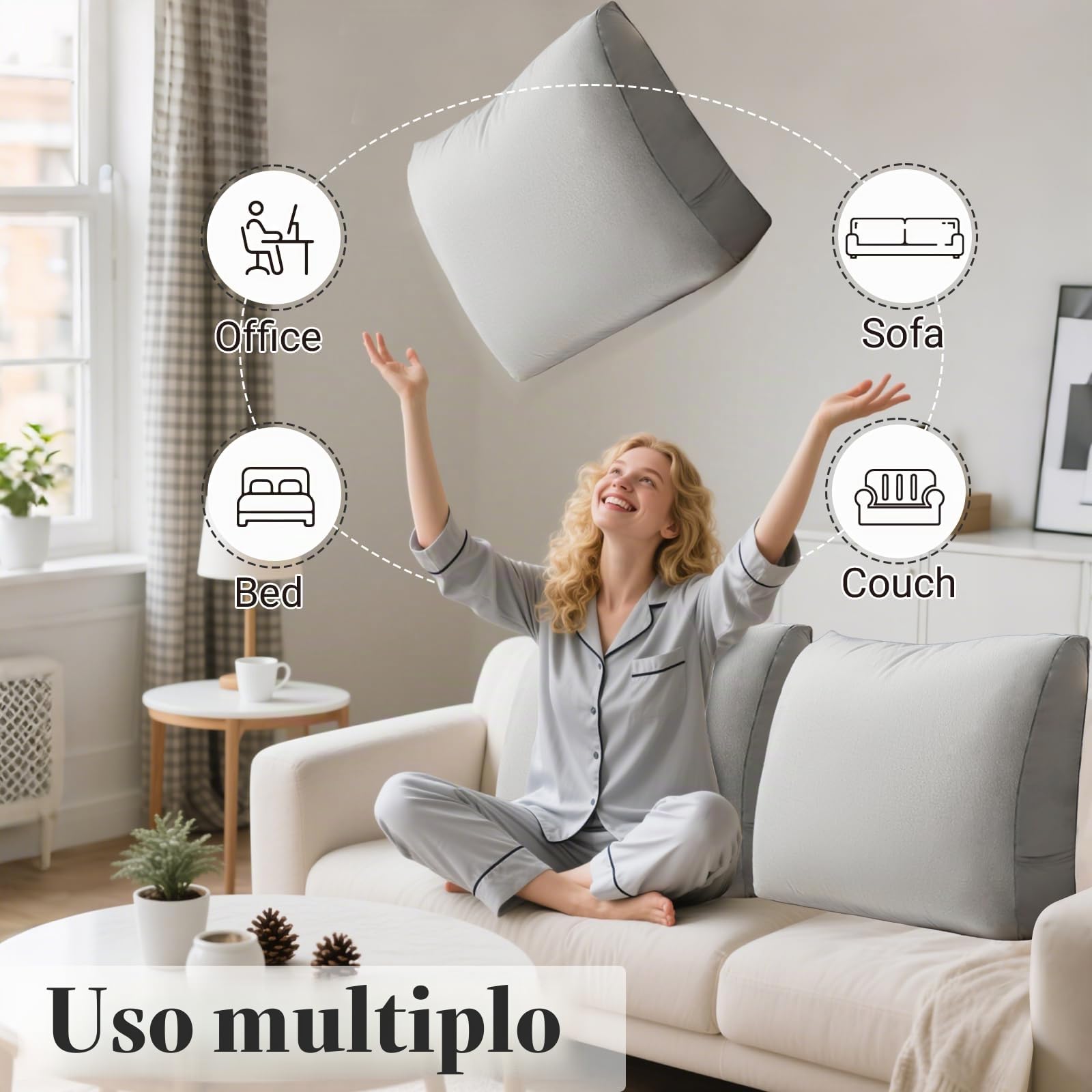 Cuscino per divano 60 × 13 × 50 cm – Morbido cuscino per schiena con rivestimento rimovibile – Comodo cuscino per divano e divano – Cuscino decorativo per soggiorno