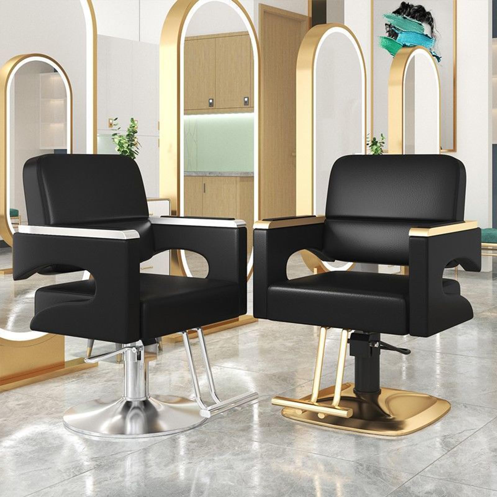 Friseurstuhl, höhenverstellbar, hydraulischer Stuhl, Schönheit, 360 Grad, drehbar, Friseursalon-Ausrüstung für Haarstylisten, Frauen und Männer (Schwarz a) interessant